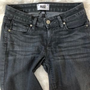 Paige dark grey distressed skinny jeans